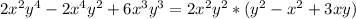 2x^2y^4-2x^4y^2+6x^3y^3=2x^2y^2*(y^2-x^2+3xy)