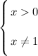 \left \{ {\bigg{x 0} \atop \bigg{x\neq 1}} \right.