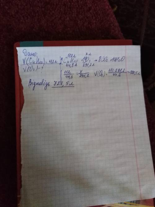 Знайти обем кисню який потрібен для горіння 112 літрів бутану​