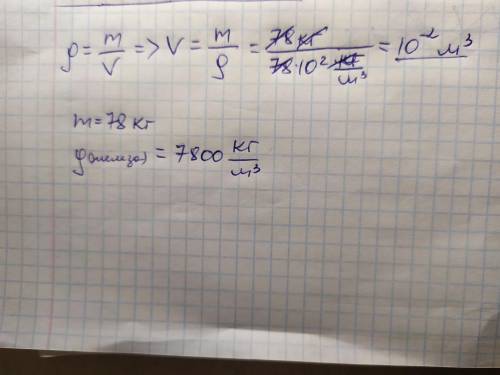 Вычислить объем железной заготовки массой 78 кг.