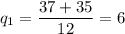 q_{1} = \dfrac{37 + 35}{12} = 6