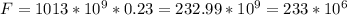 F=1013*10^9*0.23=232.99*10^9=233*10^6