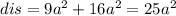 dis = 9 {a}^{2} + 16 {a}^{2} = 25 {a}^{2}