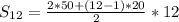 S_{12}= \frac{2*50+(12-1)*20}{2}*12