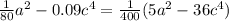 \frac{1}{80} {a}^{2} - 0.09 {c}^{4} = \frac{1}{400} (5 {a}^{2} - 36 {c}^{4} )