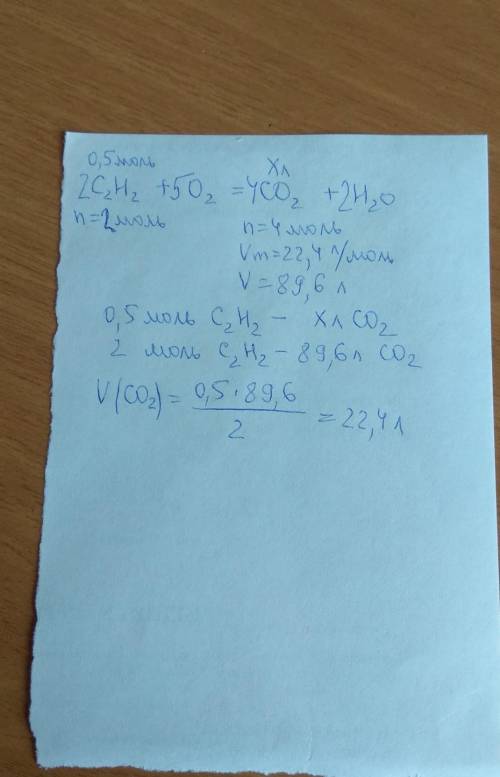 Рассчитайте и укажите объем углекислого газа (н.у.), который образуется в результате сжигания 0,5 мо