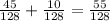 \frac{45}{128} +\frac{10}{128} =\frac{55}{128}