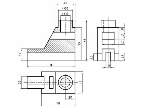 Построить третью проэкцию с применением разрезов, указанных на схеме..