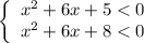 \left\{\begin{array}{ccc}x^{2} + 6x + 5 < 0\\x^{2} + 6x + 8 < 0\\\end{array}\right