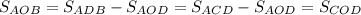 S_{AOB}=S_{ADB}-S_{AOD}=S_{ACD}-S_{AOD}=S_{COD}