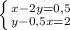 \left \{ {{x-2y=0,5} \atop {y-0,5x=2 }} \right.