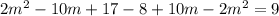 2m^2-10m+17-8+10m-2m^2=9