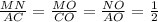 \frac{MN}{AC} = \frac{MO}{CO} =\frac{NO}{AO} =\frac{1}{2}