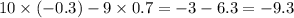 10 \times ( - 0.3) - 9 \times 0.7 = - 3 - 6.3 = - 9.3