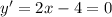 y' = 2x - 4 = 0