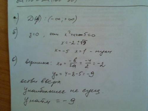 УМОЛЯЮ Дана функция y = x² + 4x - 5Не строя графика, найдите:a) область определения функции;b) нули