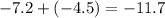 - 7.2 +( - 4.5) = - 11.7