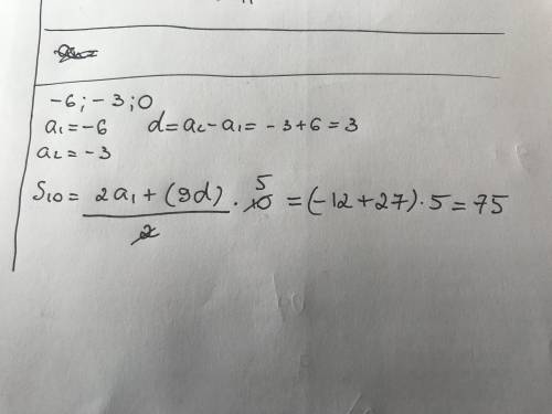 Дана арифметическая прогрессия (An) -6;-3;0 Найдите сумму первых десяти ее Членов