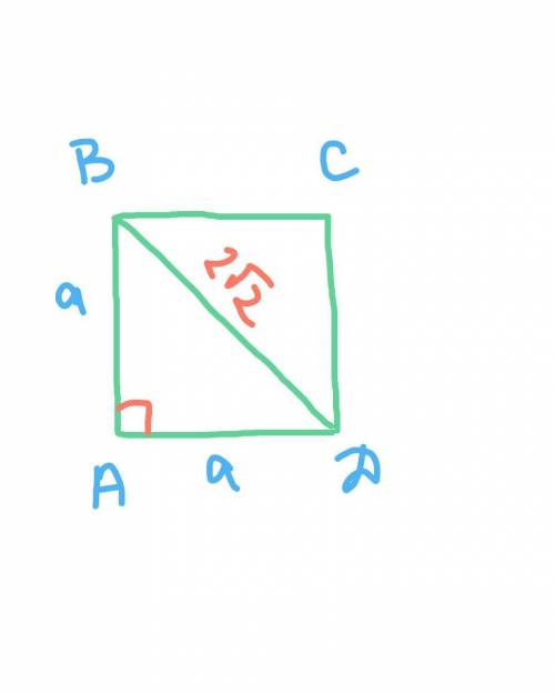 Найдите сторону квадрата диагональ которого равна 2√2