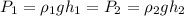 P_1=\rho_1 g h_1 = P_2 = \rho_2g h_2