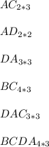 AC_{2*3}\\\\AD_{2*2}\\\\DA_{3*3}\\\\BC_{4*3}\\\\DAC_{3*3}\\\\BCDA_{4*3}