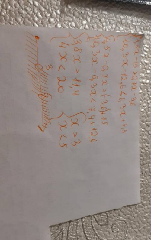 4. Найдите целые решения системы:( 4,5х – 15 > 0,7x – 3,6l 10,3х – 12,6 < 6,3х +7,4​