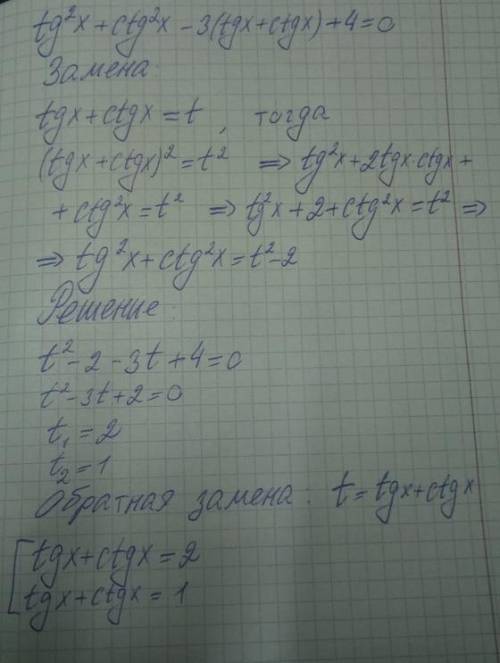 28б Решите уравнение:tgx^²+ctgx^²-3(tgx+ctgx)+4=0