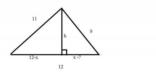 Стороны треугольника равны 9, 11 и 12. Найдите проекцию наименьшей стороны на наибольшую.