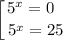 \displaystyle \left [ {{5^{x}= 0\ \ } \atop {5^{x} = 25}} \right.