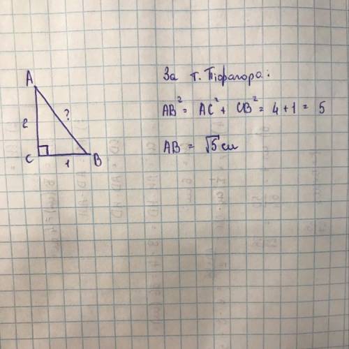 Вот задание Знайдіть гіпотенузу прямокутного трикутника катети якого дорівнюють-1см і 2 см