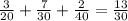 \frac{3}{20} +\frac{7}{30} +\frac{2}{40}=\frac{13}{30}