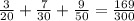 \frac{3}{20} +\frac{7}{30} +\frac{9}{50}=\frac{169}{300}