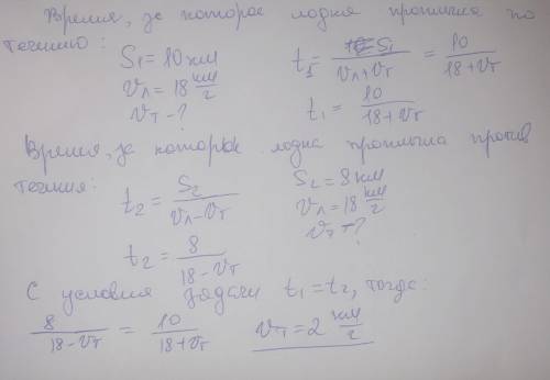 Скорость лодки в стоячей воде равна 18 кмч. Иван по течению проплыл 10 км и потратил на это столько