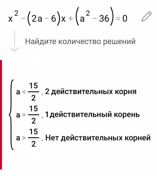 При каких значениях уравнения x^2-(2a-6)x+(a^-36)=0 имеет не более одного корня