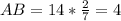 AB=14*\frac{2}{7} =4