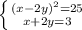 \left \{ {{(x-2y)^2=25} \atop {x+2y=3}} \right.