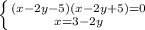 \left \{ {{(x-2y-5)(x-2y+5)=0} \atop {x=3-2y}} \right.