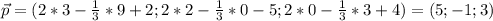 \vec{p}=(2*3-\frac{1}{3} *9+2;2*2-\frac{1}{3} *0-5;2*0-\frac{1}{3} *3+4)=(5;-1;3)