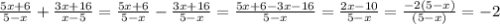 \frac{5x+6}{5-x} + \frac{3x+16}{x - 5} = \frac{5x+6}{5-x} - \frac{3x+16}{5-x} = \frac{5x+6 - 3x - 16}{5 - x} = \frac{2x - 10}{5 - x} = \frac{-2(5 - x)}{(5-x)} = -2