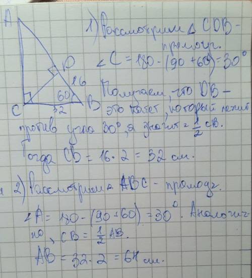 1.Введите с клавиатуры результат вычислений. Дано: ∆АВС – прямоугольный, ∠В = 60°, ∠С = 90°, BD = 16