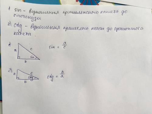 Дайте означення котангенса і синуса гострого кута прямокутного трикутника​