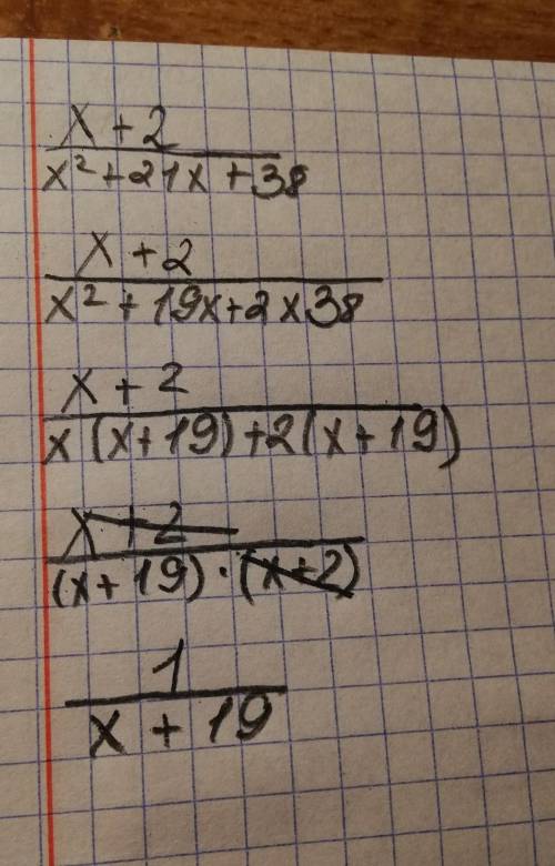 Сократи дробь х+2\х^2+21х+38