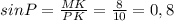 sinP=\frac{MK}{PK}=\frac{8}{10}=0,8