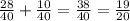 \frac{28}{40}+\frac{10}{40}=\frac{38}{40}=\frac{19}{20}