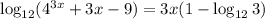 \log_{12}(4^{3x} + 3x - 9) = 3x( 1 - \log_{12}3)