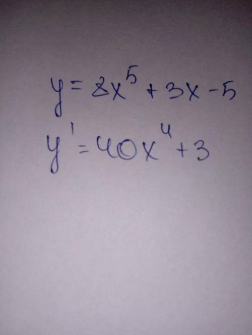 Знайти похідну функції:y=8x^5+3x-5​