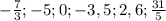 -\frac{7}{3}; -5 ; 0 ; -3,5 ; 2,6 ; \frac{31}{5}