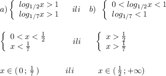 a)\left\{\begin{array}{l}log_{1/2}x1\\log_{1/7}x1\end{array}\right\; \; \; ili\; \; \; \; b)\; \; \left\{\begin{array}{l}0