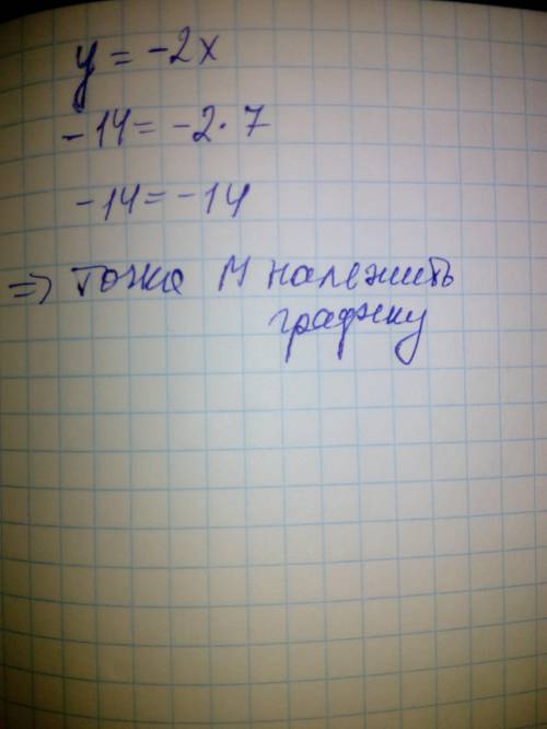 Дізнайся, чи належить точка M(7;-14) графіку лінійної функції y=−2x?