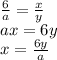 \frac{6}{a} =\frac{x}{y} \\ax=6y\\x=\frac{6y}{a}